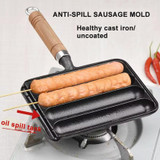 Cast Iron Grill Pan 4-Grid Non-Stick Sausage Grill Pan With Wood Handle(KC-04)