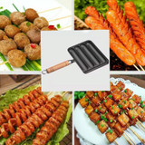 Cast Iron Grill Pan 4-Grid Non-Stick Sausage Grill Pan With Wood Handle(KC-04)