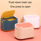 17.8 x 13 x 13.5cm Push Type Desktop Wastebasket With Lid Small Odor-Isolating Pet Litter Pan(White Pink)