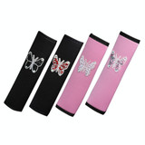 Car Seat Belt Cover Diamond Butterfly Shoulder Strap Cushion Cover 6.5x23cm(Black and Red)