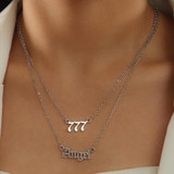 2 In 1 Angel Lucky Numbers Layered Necklace Set Women Collarbone Chain Jewelry, Style: Angel+4 Gold