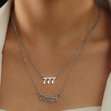 2 In 1 Angel Lucky Numbers Layered Necklace Set Women Collarbone Chain Jewelry, Style: Angel+3 Gold