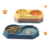 Bone Slow Food Lick Bowl Pet Diet Double Bowl Dog Cat Food Bowl(Blue)