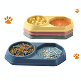 Bone Slow Food Lick Bowl Pet Diet Double Bowl Dog Cat Food Bowl(Yellow)