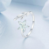 S925 Sterling Silver Platinum Plated Fresh Flower Opening Adjustable Ring(BSR533-E)