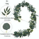 Artificial Greenery Eucalyptus Leaf Vine Simulation Rattan Home Decoration, Style: 2m Eucalyptus +5 Leaves Willow Gray White