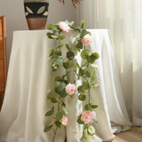 2pcs 2m Simulation Flower Rattan Party Decoration Forest Wedding Arrangement Artificial Rose Rattan(Champagne)