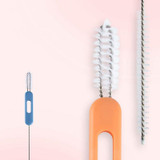 Multifunctional Straw Lid Cleaning Brush Nylon Stainless Steel Crevice Scrubber Comb(Orange)