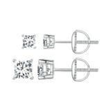 S925 Sterling Silver Platinum-plated Sparkling Square Moissanite Princess Earrings, Size: S