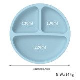 3 Compartments Baby Silicone Suction Cup Plate Childrens Complementary Feeding Bowl(Blue)