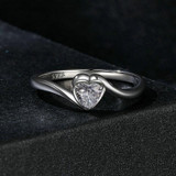 S925 Sterling Silver Platinum Plated Love Moissanite Ring, Size: No.6(MSR047)