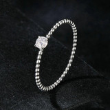 S925 Sterling Silver Platinum Bead Hoop Moissanite Stacking Ring, Size: No.8(MSR046)