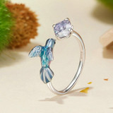 S925 Sterling Silver Platinum-plated Smart Kingfisher Petals Adjustable Open Ring(BSR540-E)