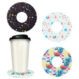 Silicone Suction Cup Coaster Anti-Spill Cup Ring Heat Insulation Outdoor Travel Anti-Slip Coasters(Outing Flowers)