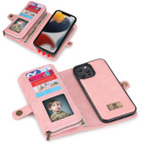 For iPhone 13 mini Multi-functional Zipper Wallet Leather Phone Case(Pink)