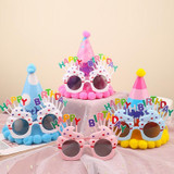 2pcs Party Glasses Children Hats Headwear Birthday Photo Decorations, Random Pattern Delivery, Specification: Hat