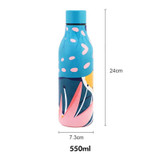 JUNSUNMAY Geometric Patterns Coating 304 Stainless Steel  550ml Water Vacuum Bottle(Pink)