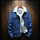 Men Winter Wool Liner Jean Jackets Outerwear Warm Denim Coats, Size:S(Blue)