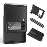 For Samsung Galaxy Z Flip4 5G Litchi Texture PC Phone Case with Back Clip(Black)