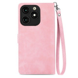 For Tecno Itel A70 Embossed Flower Zipper Leather Phone Case(Pink)