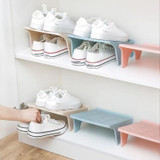 Household Storage Shoes Rack Double Shoes Tray Plastic One Piece Simple Shoes Organizer(Pink)