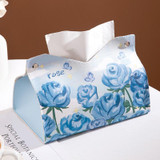 Oil Printed Leather Tissue Box Living Room Decorative Tissue Storage Bag, Color: Blue Rose