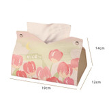Oil Printed Leather Tissue Box Living Room Decorative Tissue Storage Bag, Color: Pink Rose