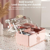 Cosmetics Storage Box Plastic Anti -Dust Transparent Desktop Medicine Box L Pink