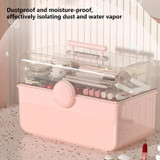 Cosmetics Storage Box Plastic Anti -Dust Transparent Desktop Medicine Box L Pink