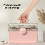 Cosmetics Storage Box Plastic Anti -Dust Transparent Desktop Medicine Box L Pink