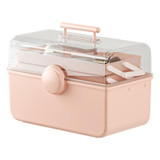 Cosmetics Storage Box Plastic Anti -Dust Transparent Desktop Medicine Box XL Pink