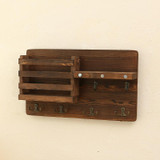Solid Wood Wall-Mounted Retro Storage Rack Shelf Entryway Mail And Key Holder 39x23x7.8cm
