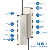 WAVLINK WL-UMD301 12 in 1 Multi-port Adapter 2*HDMI+1*VGA Triple Display USB-C Hub Dock
