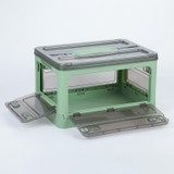 Folding Plastic Storage Box Stackable Storage Organizer with Wheels  37 x 26.5 x 22 cm, Color: Green Wooden Lid