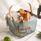 Square  Wooden Handle Mesh Basket Snack Fruit Storage Basket(Blue)