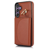 For Samsung Galaxy S23 FE 5G YM007 Ring Holder Card Bag Skin Feel Phone Case(Brown)