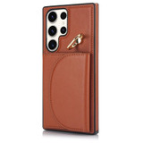 For Samsung Galaxy S23 Ultra 5G YM007 Ring Holder Card Bag Skin Feel Phone Case(Brown)