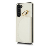 For Samsung Galaxy S23 5G YM007 Ring Holder Card Bag Skin Feel Phone Case(White)