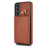 For Samsung Galaxy S22 5G YM007 Ring Holder Card Bag Skin Feel Phone Case(Brown)