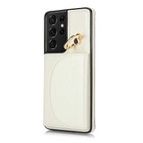 For Samsung Galaxy S21 Ultra 5G YM007 Ring Holder Card Bag Skin Feel Phone Case(White)