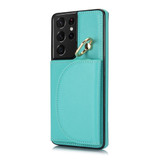 For Samsung Galaxy S21 Ultra 5G YM007 Ring Holder Card Bag Skin Feel Phone Case(Green)