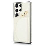 For Samsung Galaxy S23 Ultra 5G YM007 Ring Holder Card Bag Skin Feel Phone Case(White)