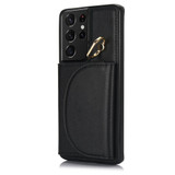For Samsung Galaxy S21 Ultra 5G YM007 Ring Holder Card Bag Skin Feel Phone Case(Black)