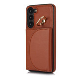 For Samsung Galaxy S23 5G YM007 Ring Holder Card Bag Skin Feel Phone Case(Brown)