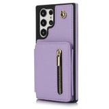 For Samsung Galaxy S22 Ultra 5G YM006 Skin Feel Zipper Card Bag Phone Case with Dual Lanyard(Light Purple)