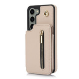 For Samsung Galaxy S23 5G YM006 Skin Feel Zipper Card Bag Phone Case with Dual Lanyard(Apricot)