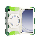 For Samsung Galaxy Tab A9 Armor Portable Rotating Ring Holder Silicone Tablet Case(Colorful Green)