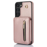 For Samsung Galaxy S23+ 5G YM006 Skin Feel Zipper Card Bag Phone Case with Dual Lanyard(Rose Gold)