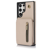 For Samsung Galaxy S22 Ultra 5G YM006 Skin Feel Zipper Card Bag Phone Case with Dual Lanyard(Apricot)