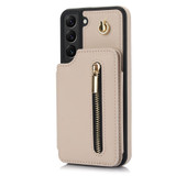 For Samsung Galaxy S22 5G YM006 Skin Feel Zipper Card Bag Phone Case with Dual Lanyard(Apricot)